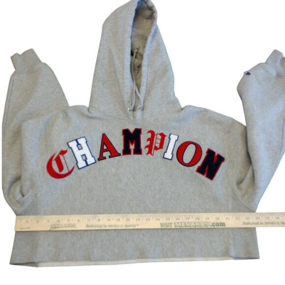 Champion Oversized Cropped VARSITY Old English Letter Reverse Weave Hoodie Large - Picture 10 of 16